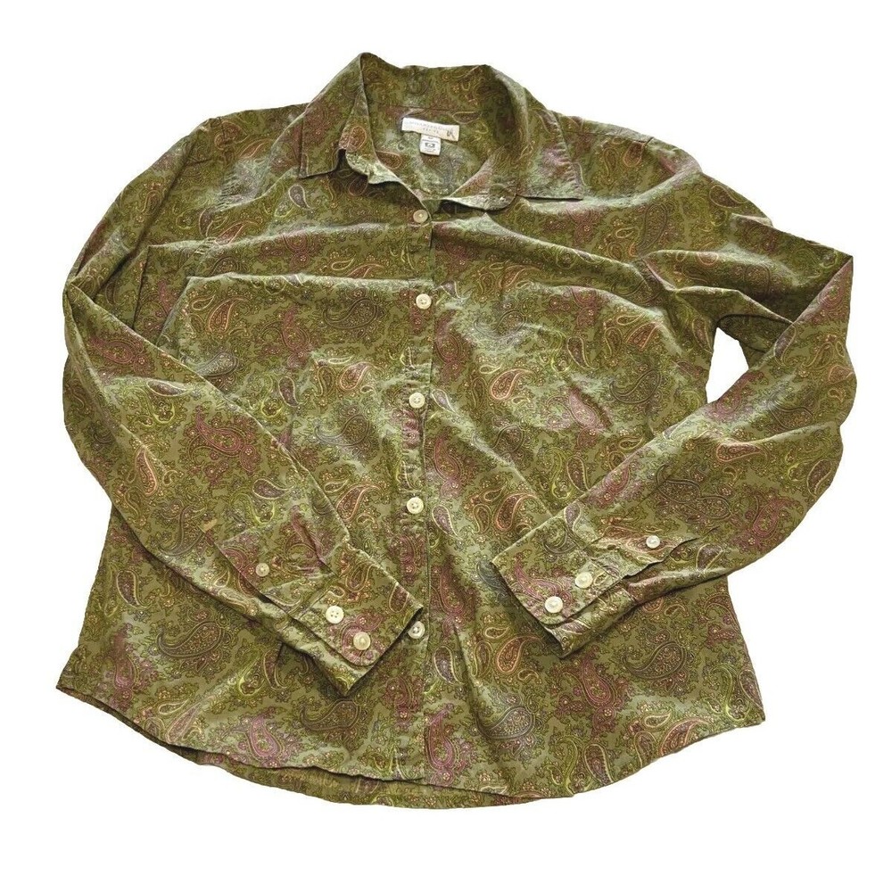 Charter Club Womens Shirt Button-Up Paisley 100% Cotton Long Sleeve Size 4P - Picture 3 of 9